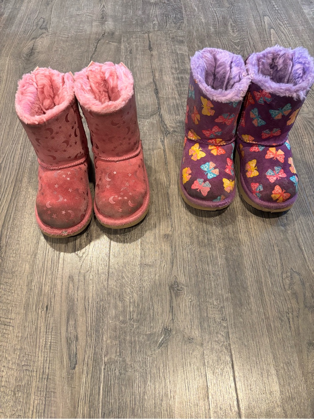 UGG Kids Pink and Purple Butterfly Faux-Fur Lined Boots (2 pairs included)